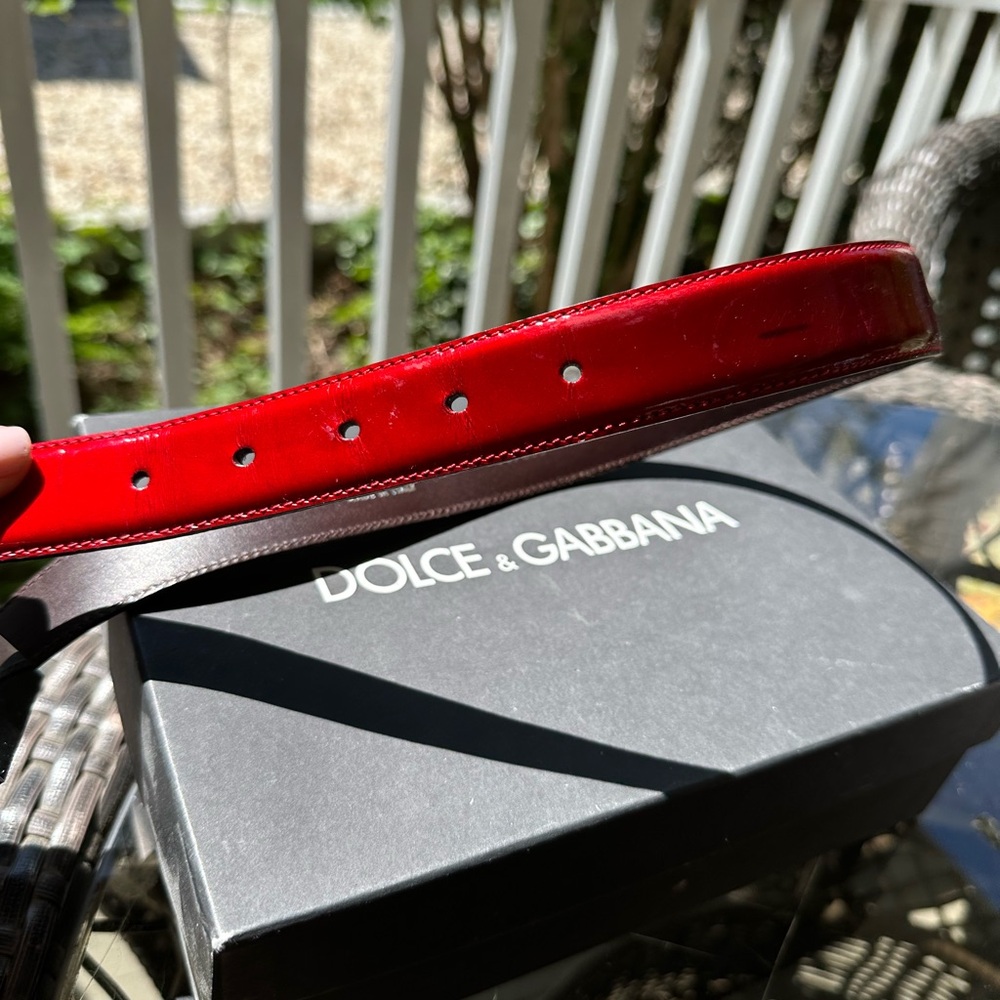 Dolce & Gabbana Glossy Red Belt with Shiny Silver Buckle - Picture 5 of 8